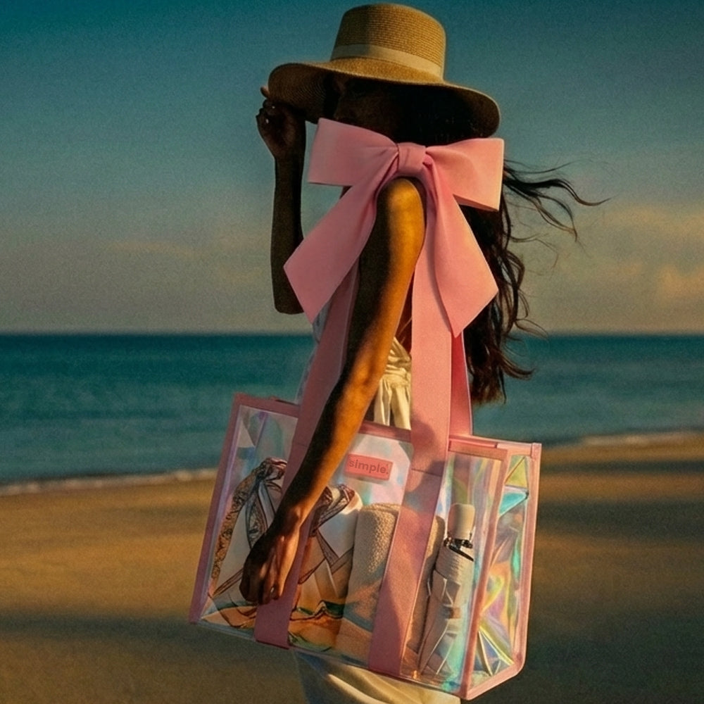 BowMe Prism Bubble Beach Tote with Phone Pouch – Waterproof, Tip-Proof & Foldable (Prism Pink & Purple) PINK PRISM