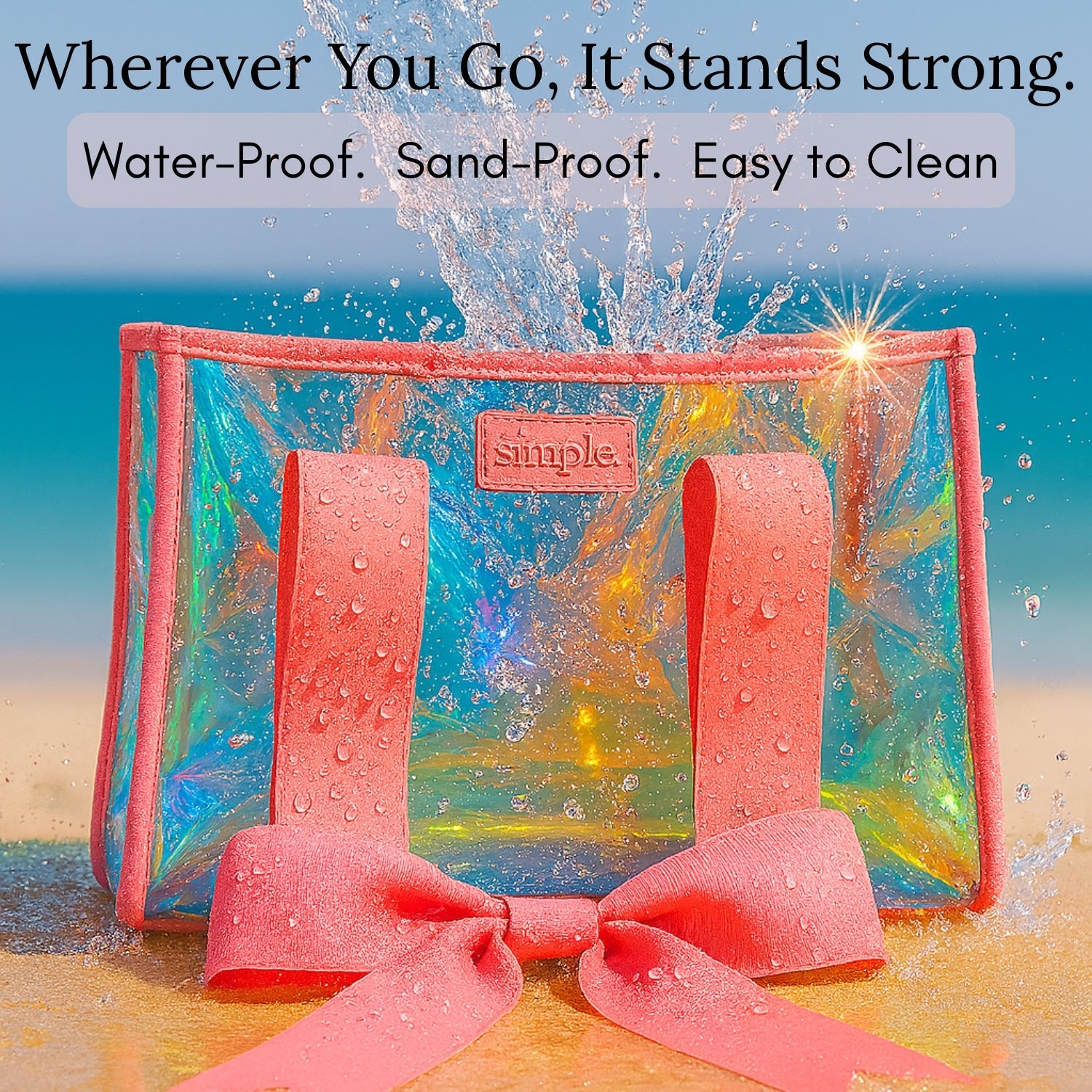 BowMe Prism Pink Tote with Phone Pouch – Lightweight, Waterproof, Tip-Proof, Foldable and Washable Tote Bag for Beach, Pool, Travel and Vacation
