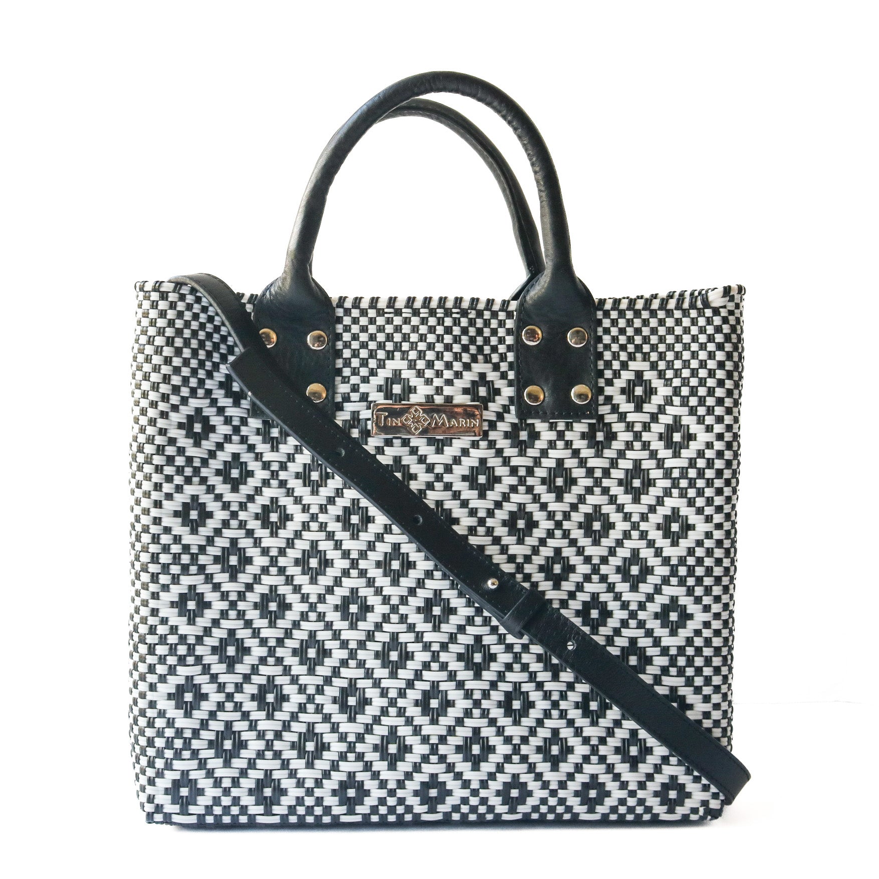 Panda Large Woven Crossbody Bag black