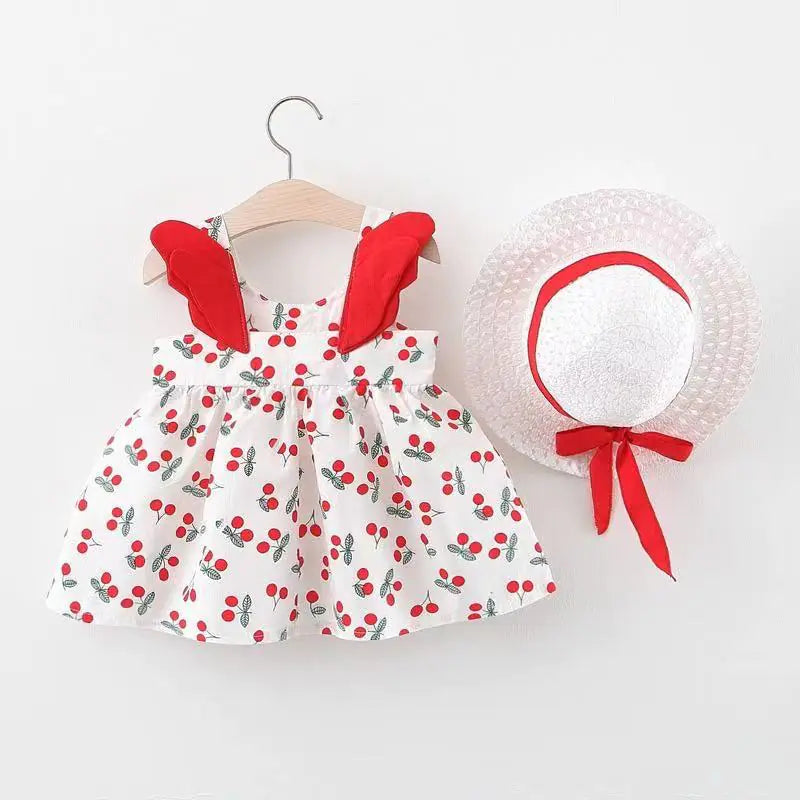 Summer Big Dot Wings Princess Dress with Hat Cherry Wings Red 90