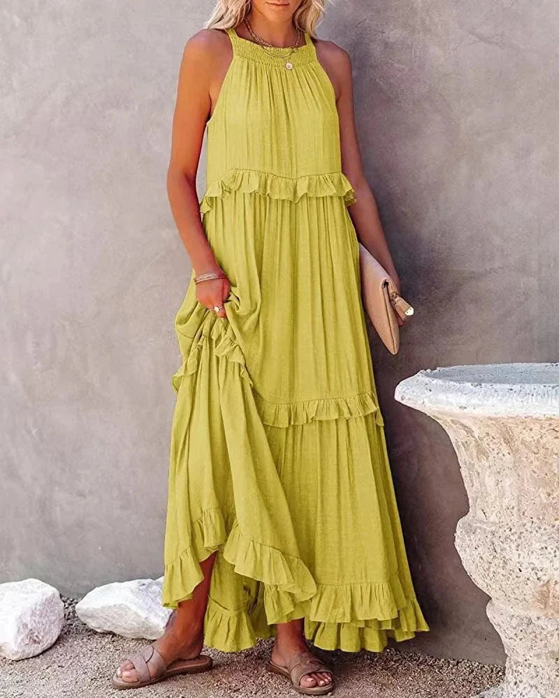Elegant Apricot Ruffle Maxi Dress yellow