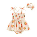 Baby Girls 2Pcs Summer Romper Dress Sleeveless Peach Print Cami Tank Playsuit with Headband Set Beige United States