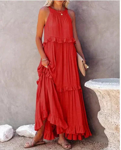 Elegant Apricot Ruffle Maxi Dress tangerine