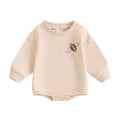 Baby Girl Boy Fall GAME DAY Bubble Romper Football Letter Print Long Sleeve Round Neck Jumpsuit Beige United States