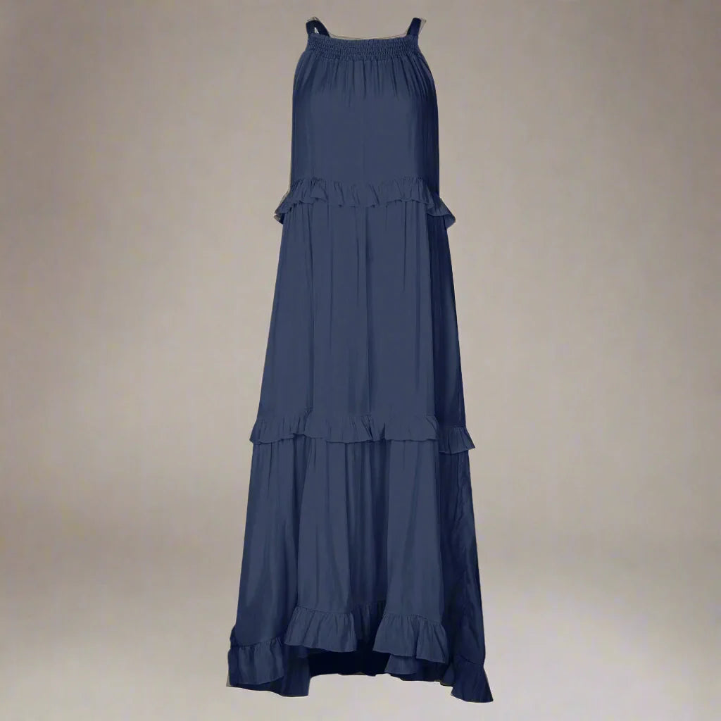 Elegant Apricot Ruffle Maxi Dress Navy blue