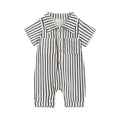 Baby Boy Striped Romper Short Sleeve Front Pocket Single-breasted Button Collar Legs Jumpsuit Black United States