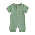 Baby Boy Girl Jumpsuit Summer Short Sleeve Solid Color Waffle Button Romper Playsuit Green United States