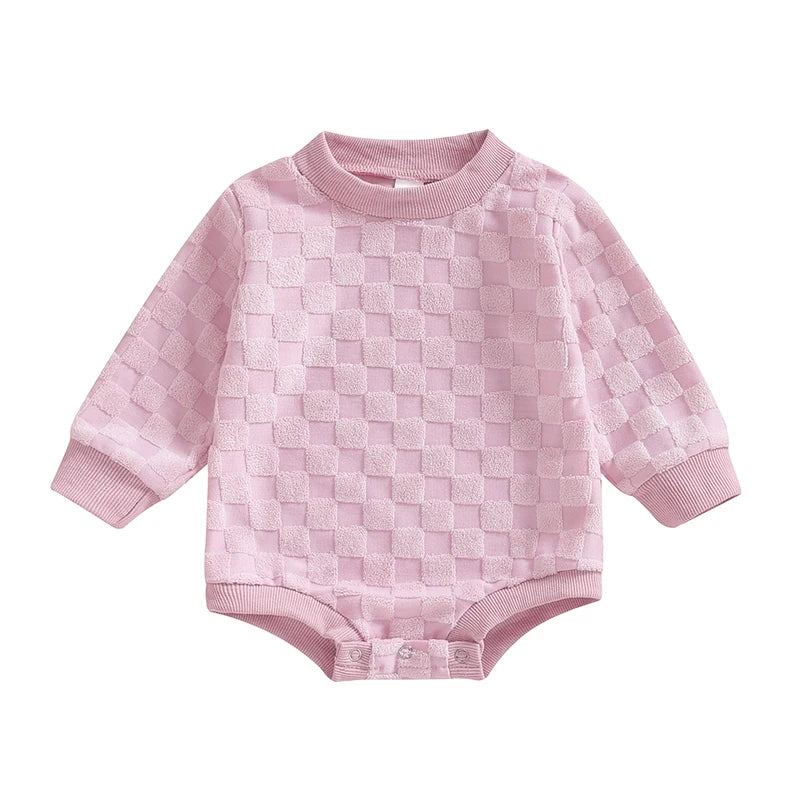 Baby Boys Girls Romper Long Sleeve Crew Neck Checkered Bodysuit Fall Playsuit Pink United States