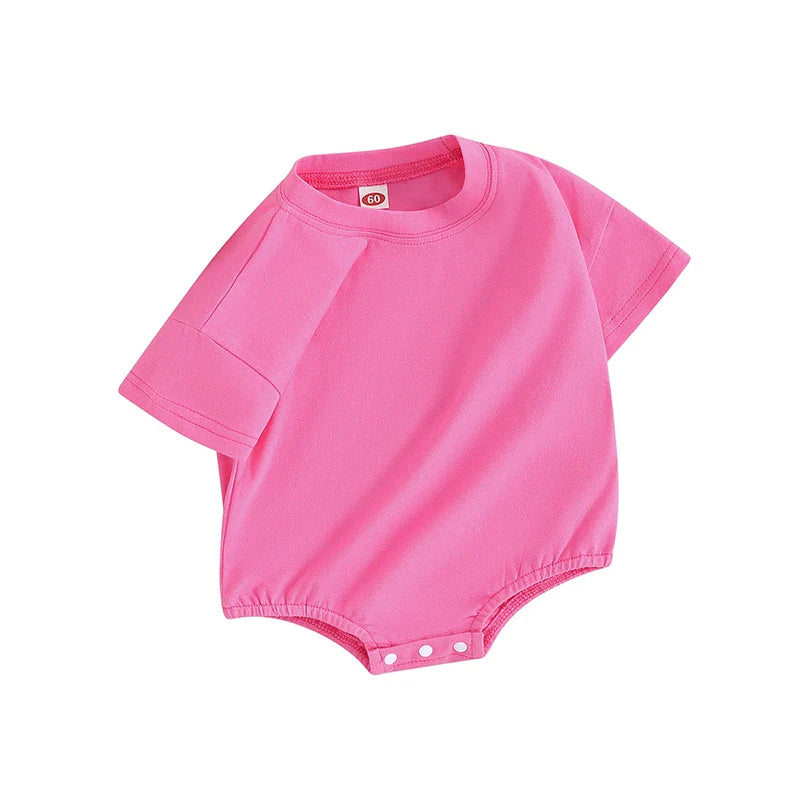 Baby Girls Boys Bubble Romper Short Sleeve Oversized Solid Color Basic Summer Clothes Bodysuit Pink United States