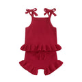 Baby Girl 2Pcs Outfits Knit Solid Color Sleeveless Cami Tank Top Tie with Elastic Waist Shorts Outfit Set Red United States