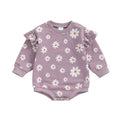 Baby Girl Bubble Romper Flower Daisy Print Round Neck Long Sleeve Jumpsuit Purple United States