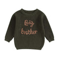 Toddler Kids Boys Sweaters Cotton Long Sleeve Letter Embroidery Big Brother Pullover Loose Knitwear Top Army Green United States