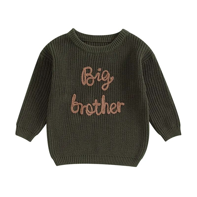 Toddler Kids Boys Sweaters Cotton Long Sleeve Letter Embroidery Big Brother Pullover Loose Knitwear Top Army Green United States