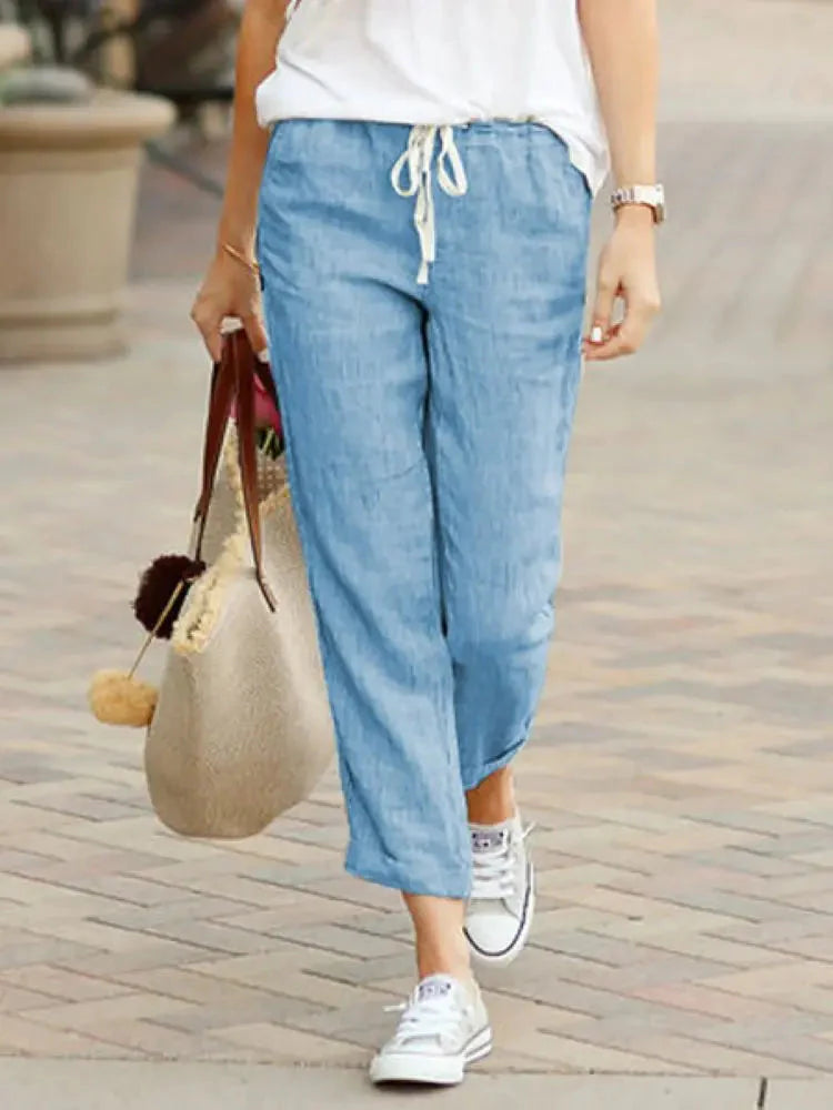 Cotton Y2K Wide Leg Pants – High Waist Streetwear Baggy Trousers Blue