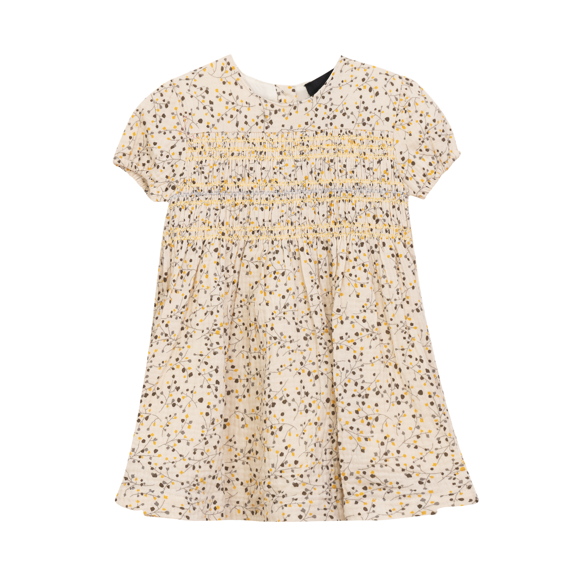Crinkle Woven Flower Print Dress Grey