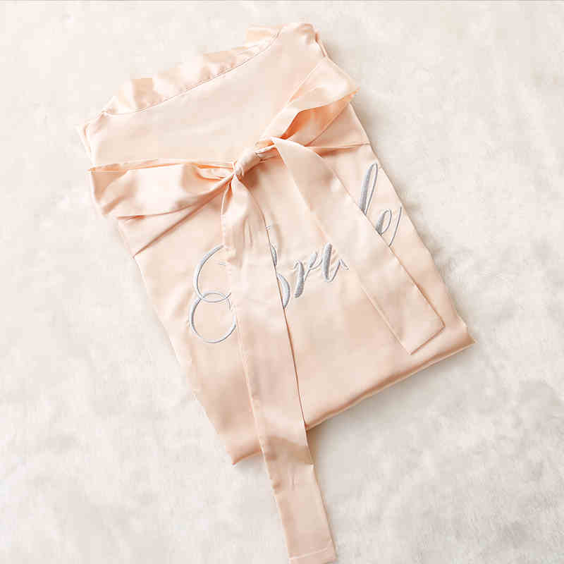 Custom Satin Bridesmaid Robes – Personalized with Name, Title, or Date | Wedding Party Gifts Peach pink Bride
