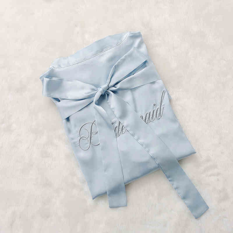 Custom Satin Bridesmaid Robes – Personalized with Name, Title, or Date | Wedding Party Gifts Light Blue Bridesmaids