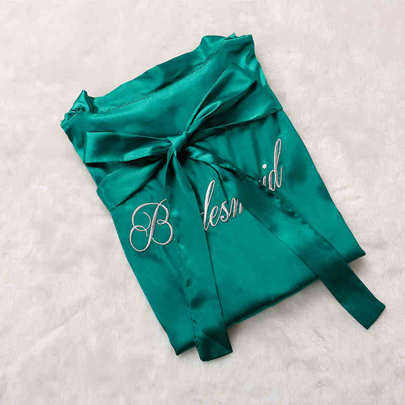 Custom Satin Bridesmaid Robes – Personalized with Name, Title, or Date | Wedding Party Gifts Emerald Green Bridesmaids