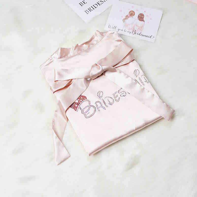 Custom Satin Bridesmaid Robes – Personalized with Name, Title, or Date | Wedding Party Gifts Champagne crystal Bridesmaids