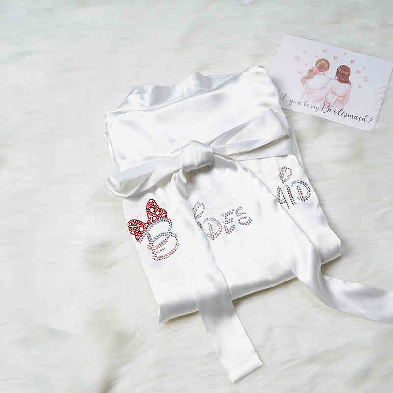 Custom Satin Bridesmaid Robes – Personalized with Name, Title, or Date | Wedding Party Gifts White crystal Bridesmaids