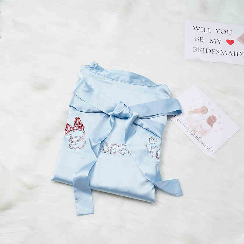 Custom Satin Bridesmaid Robes – Personalized with Name, Title, or Date | Wedding Party Gifts Light blue crystal Bridesmaids