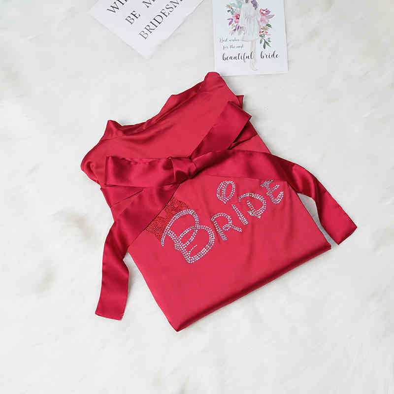 Custom Satin Bridesmaid Robes – Personalized with Name, Title, or Date | Wedding Party Gifts Wine crystal Bride