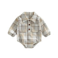 Plaid Baby Boy Long Sleeve Button Vintage Romper With Pocket Taupe United States