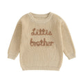 Baby Boys Sweater Letter Embroidery Little Brother Crew Neck Long Sleeve Pullover Top Beige United States