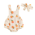 Baby Toddler Girls Romper Peach Print Sleeveless Square Neck Side Tiered Ruffled Jumpsuit with Headband Set Orange United States