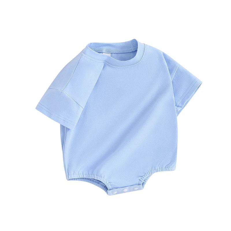 Baby Girls Boys Bubble Romper Short Sleeve Oversized Solid Color Basic Summer Clothes Bodysuit Blue United States