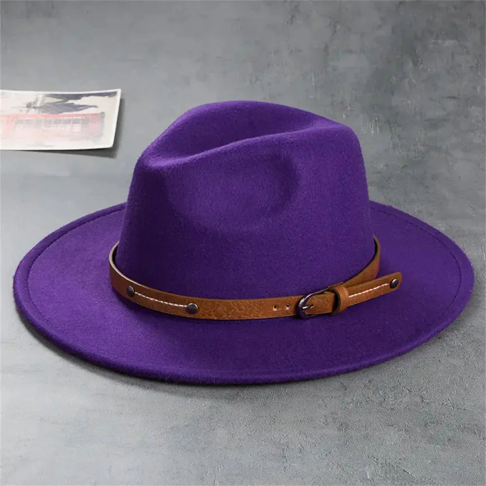 Unisex Wool Fedora – Flat-Brim Felt Hat for Fall & Winter purple