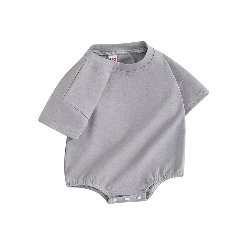 Baby Girls Boys Bubble Romper Short Sleeve Oversized Solid Color Basic Summer Clothes Bodysuit Light Gray United States