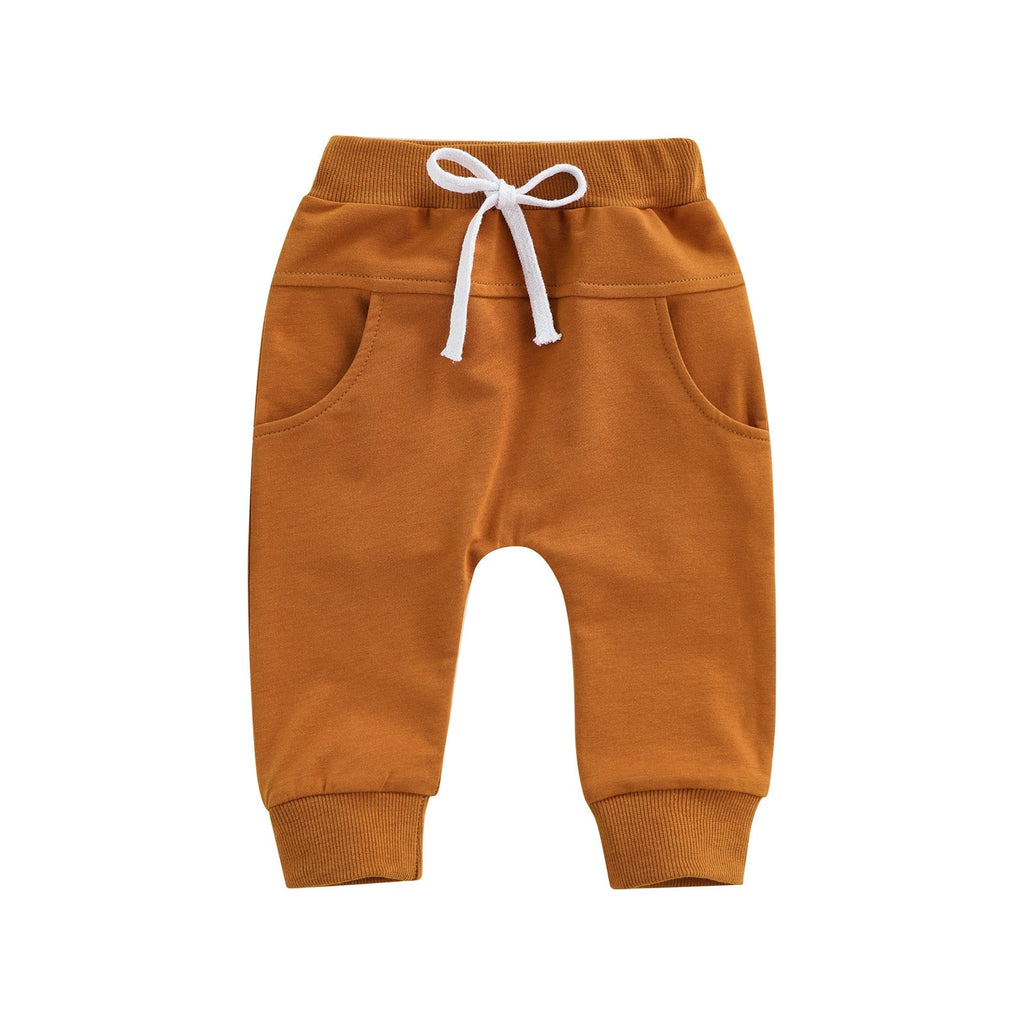 Boys Joggers Elastic Waist Adjustable Drawstring Solid Loose Fit Long Pants Baby and Toddler Caramel United States