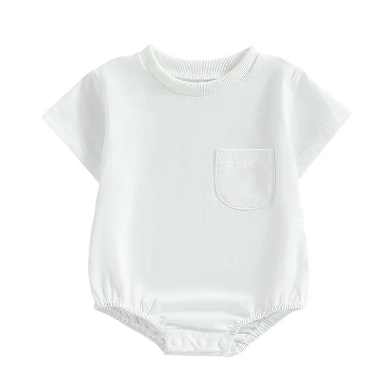 Baby Toddler Girls Boys Basics Bodysuit Short Sleeve Crew Neck Front Pocket Solid Summer Jumpsuit White United States