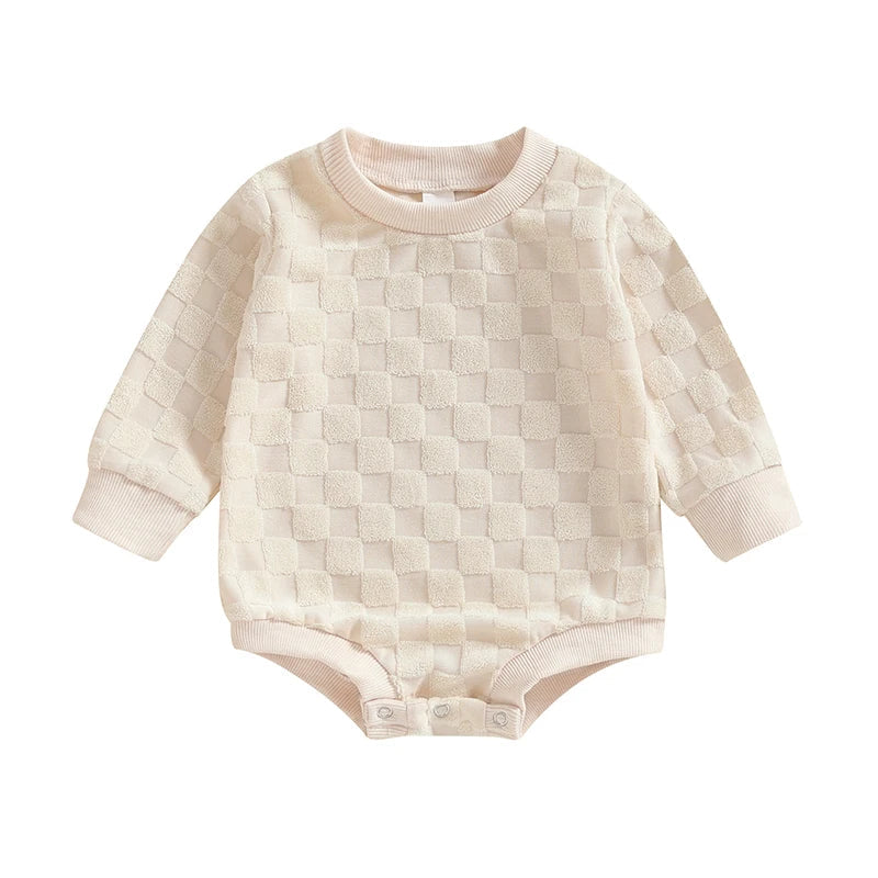 Baby Boys Girls Romper Long Sleeve Crew Neck Checkered Bodysuit Fall Playsuit Beige United States
