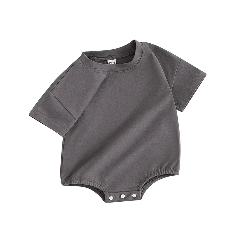 Baby Girls Boys Bubble Romper Short Sleeve Oversized Solid Color Basic Summer Clothes Bodysuit Dark Grey United States