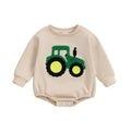 Baby Girls Boys Autumn Romper Long Sleeve Crewneck Tractor Embroidery Casual Playsuit Beige United States