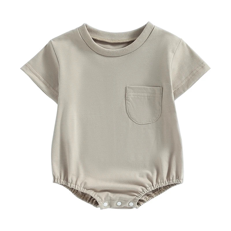 Baby Toddler Girls Boys Basics Bodysuit Short Sleeve Crew Neck Front Pocket Solid Summer Jumpsuit Gray United States