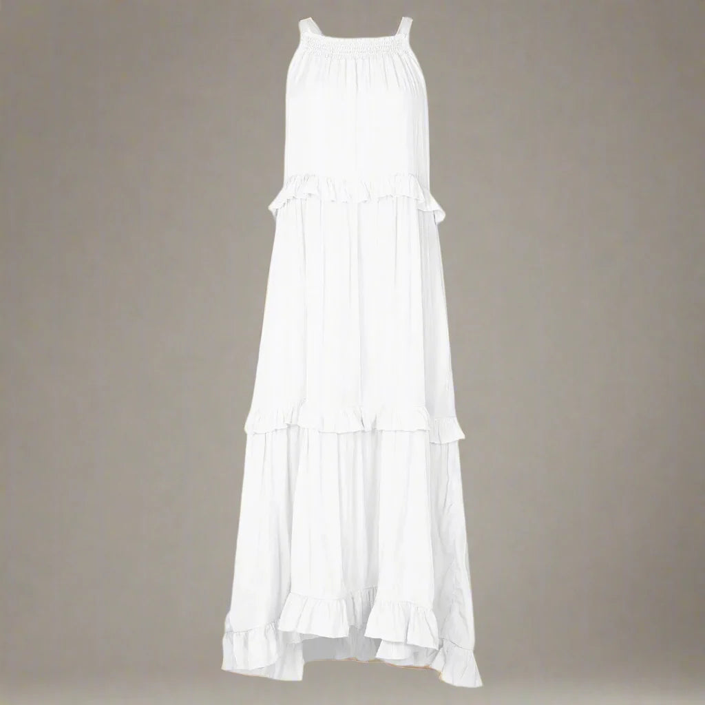 Elegant Apricot Ruffle Maxi Dress white