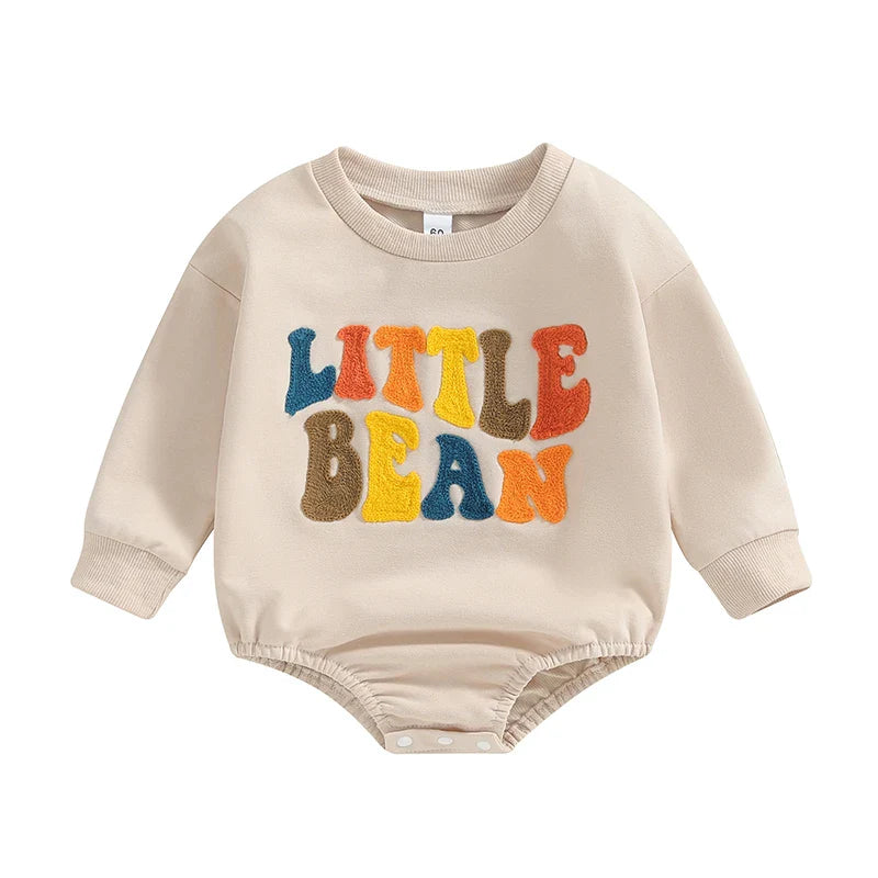 Baby Girls Boys Little Bean Bodysuit Long Sleeve Letter Embroidery Casual Playsuit Romper Beige United States