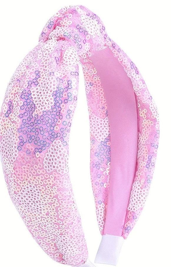 Sequin Knotted Headbands Pink