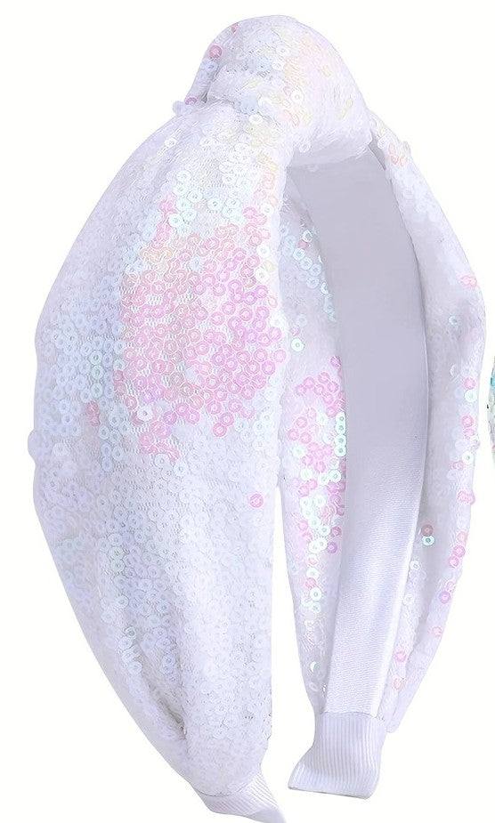 Sequin Knotted Headbands White