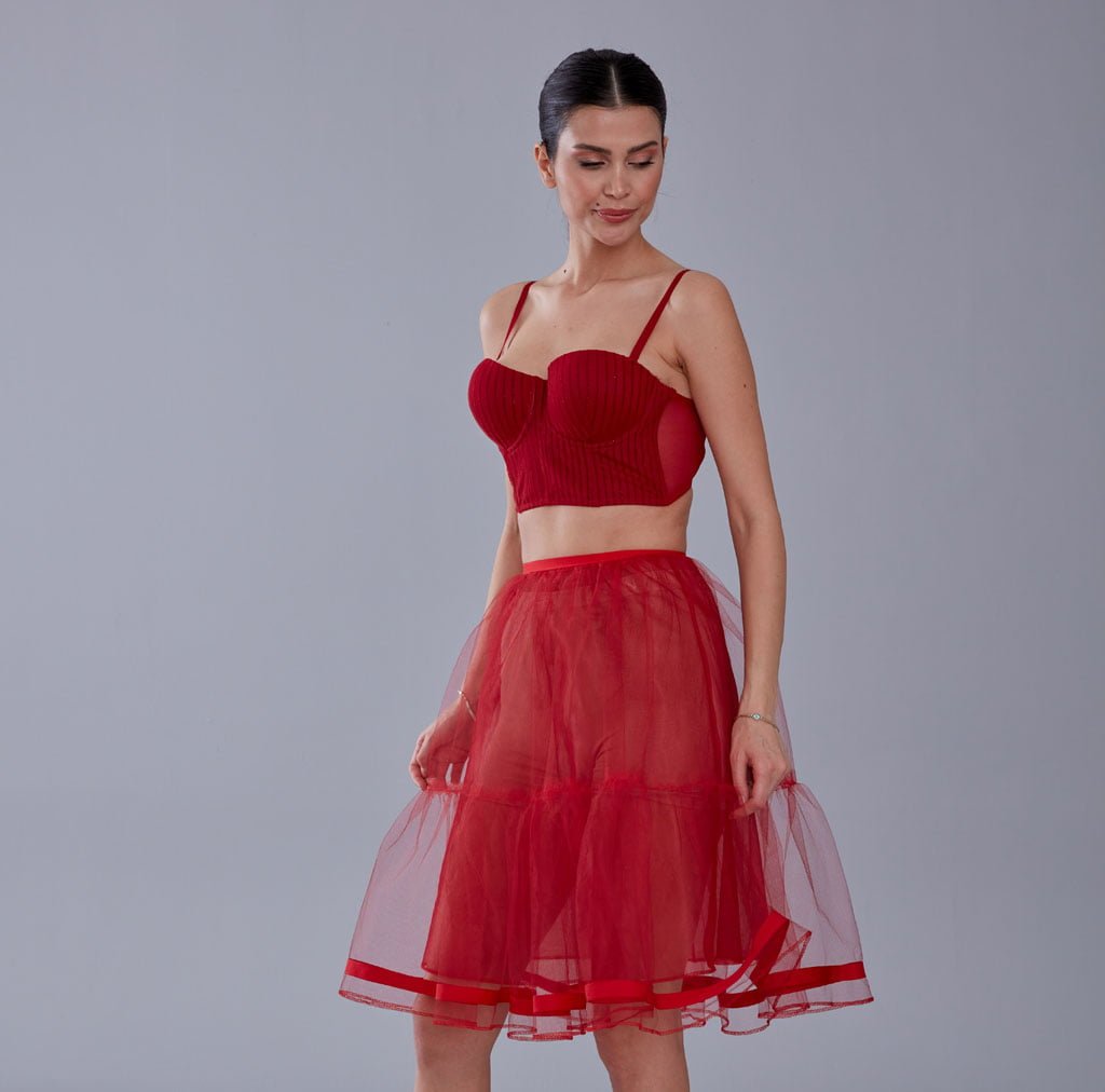 Red Voile Short Petticoat Skirt with Elastic Band - Perfect for Parties
