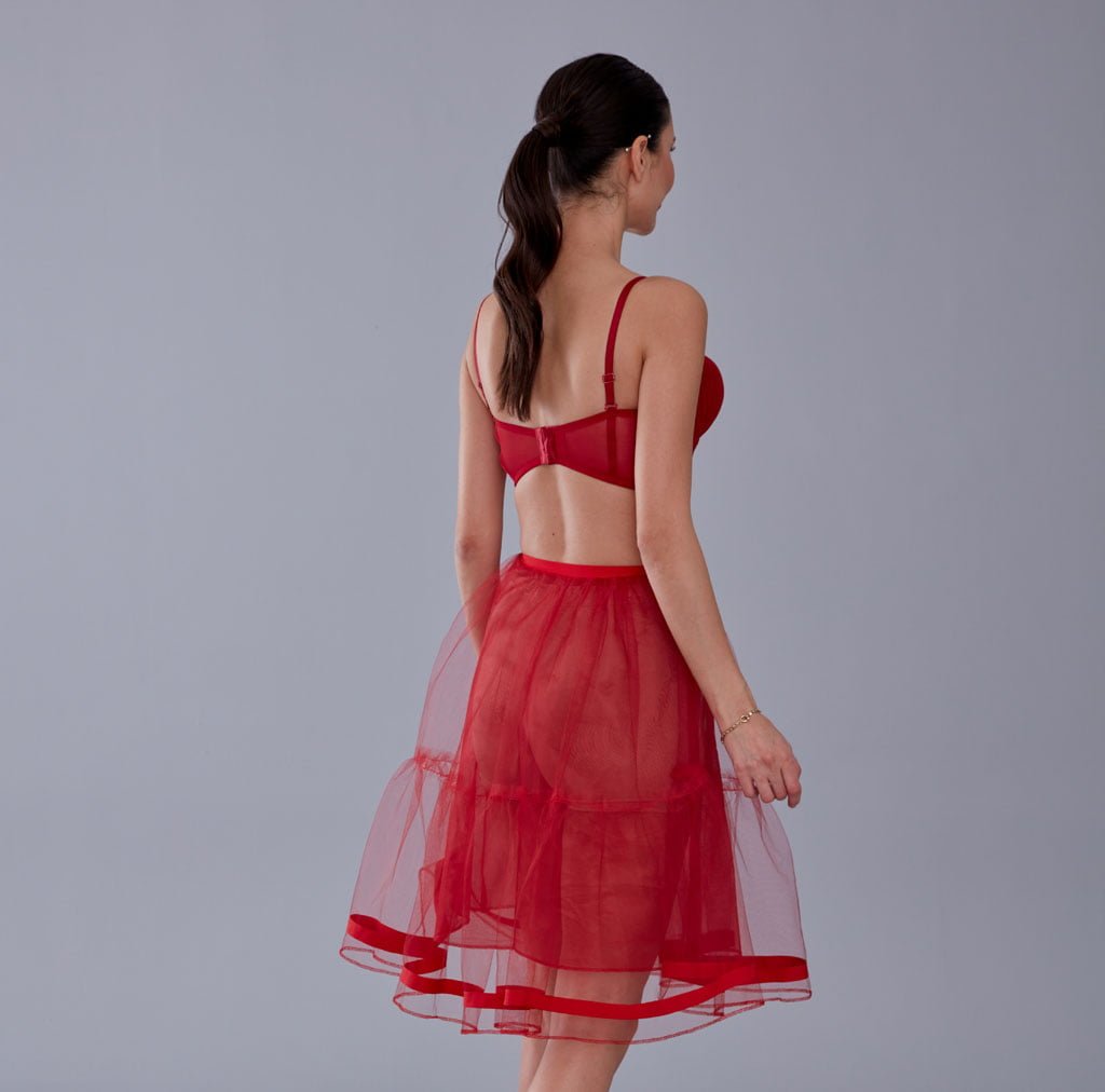 Red Voile Short Petticoat Skirt with Elastic Band - Perfect for Parties