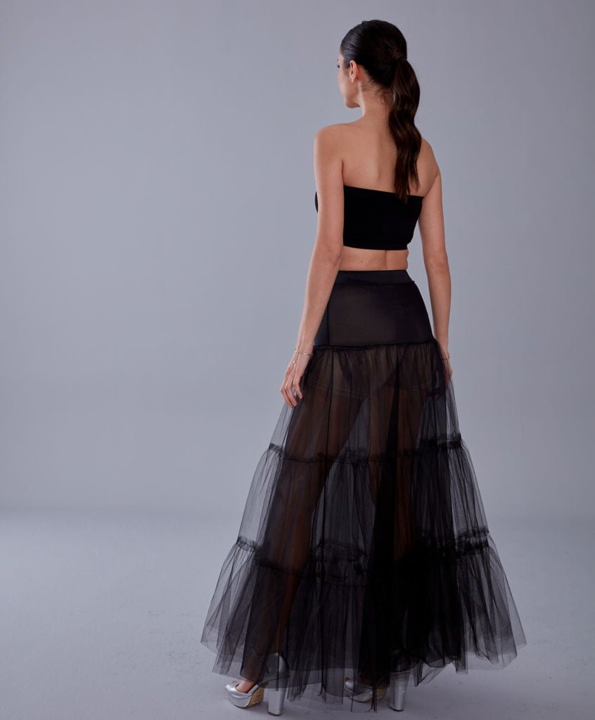 Black Voile Petticoat Skirt with Elastic Band - Perfect for Parties