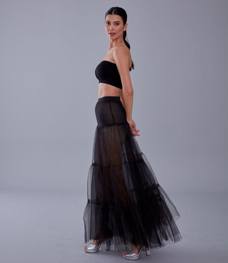 Black Voile Petticoat Skirt with Elastic Band - Perfect for Parties