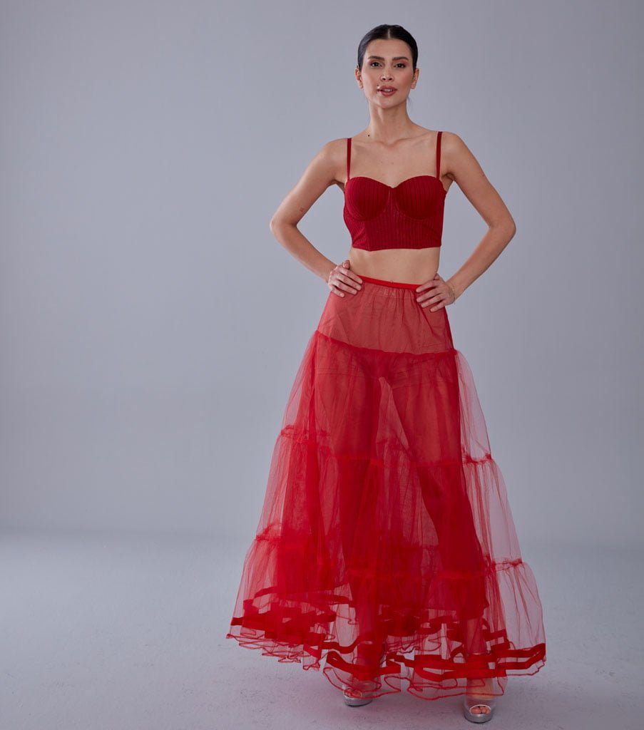 Red Voile Petticoat Skirt with Elastic Band - Perfect for Parties