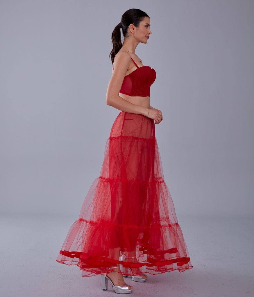 Red Voile Petticoat Skirt with Elastic Band - Perfect for Parties