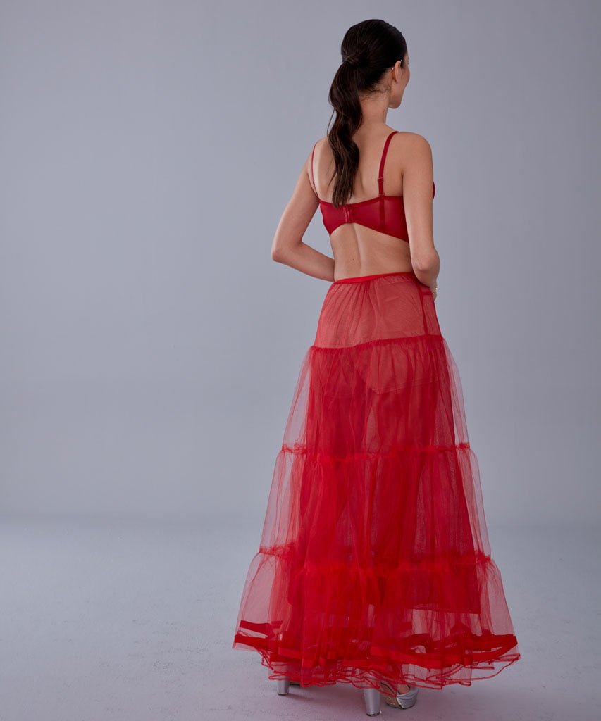 Red Voile Petticoat Skirt with Elastic Band - Perfect for Parties