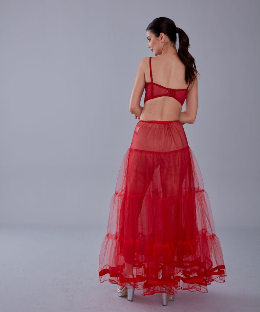 Red Voile Petticoat Skirt with Elastic Band - Perfect for Parties